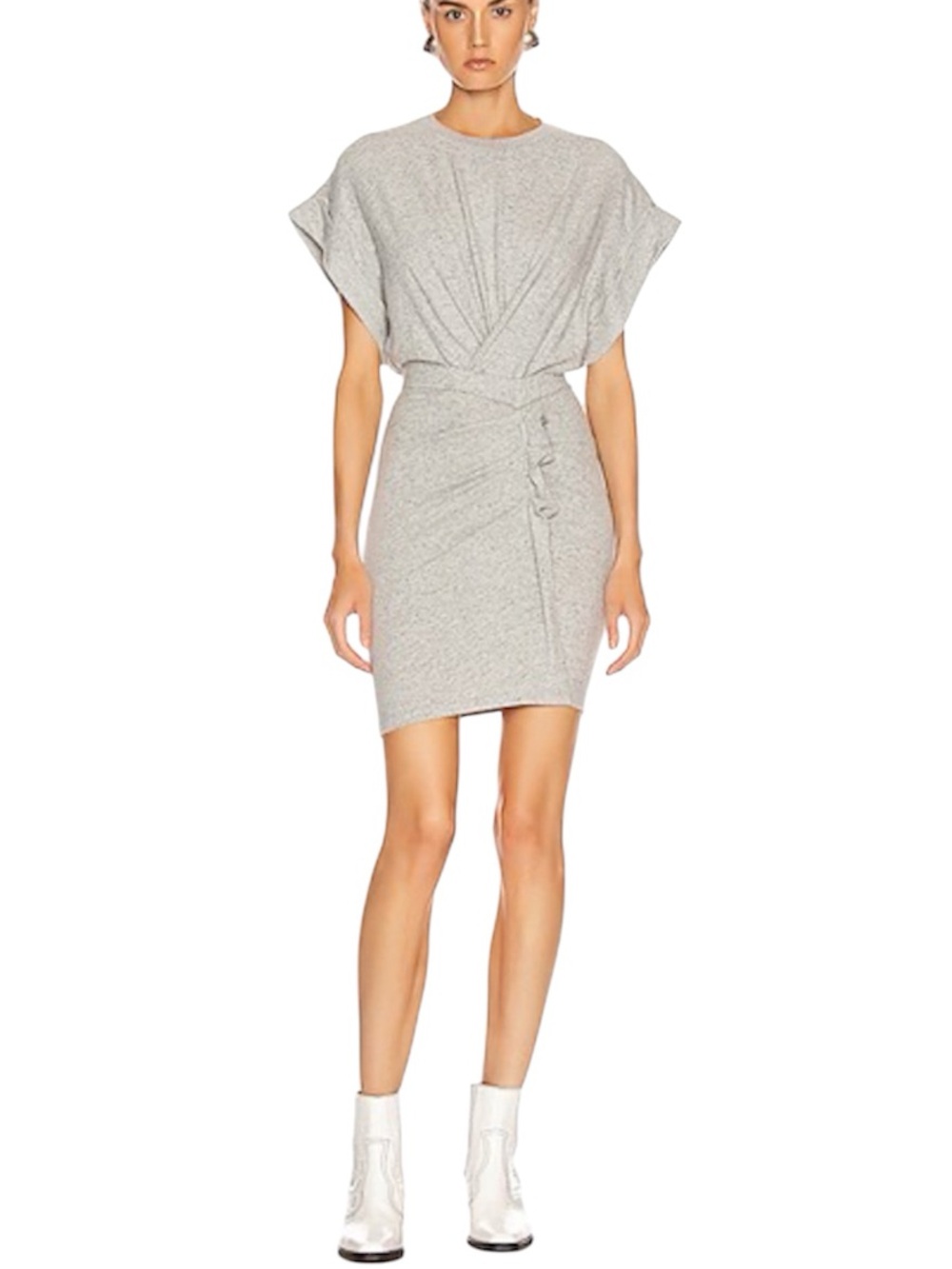 IRO Wynot Womens Gray Stretch Mini Dress Short Sleeve Cotton Gathered Jersey